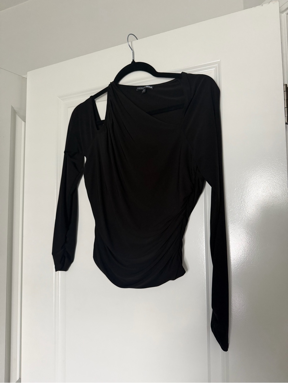 Fashion Nova Black One-Shoulder Draped Long Sleeve Top